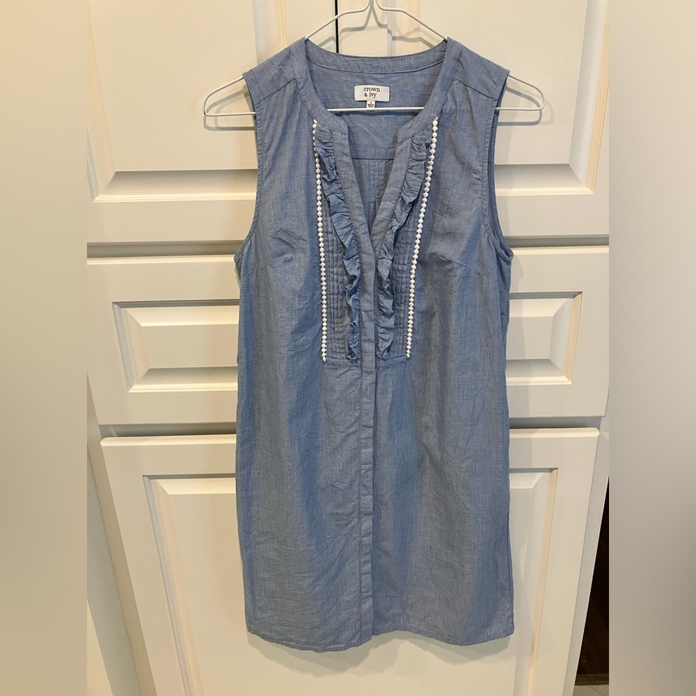 Crown and ivy ruffle front shirt dress